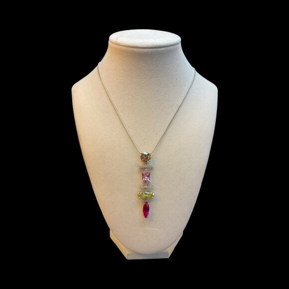 Park Lane Vintage Gemstone Pendant on Silver Tone Chain -208 - Picture 1 of 2